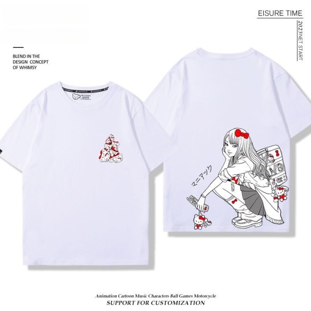 富江 X Hellokitty凱蒂貓周邊 男女同款 印花短袖T恤