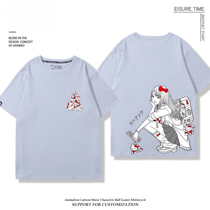 富江 X Hellokitty凱蒂貓周邊 男女同款 印花短袖T恤