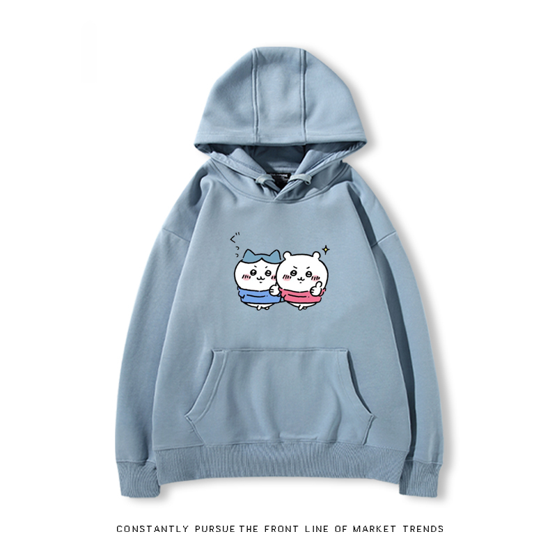 Chiikawa聯名衛衣2024秋冬新款親子情侶裝薄絨款連帽衛衣