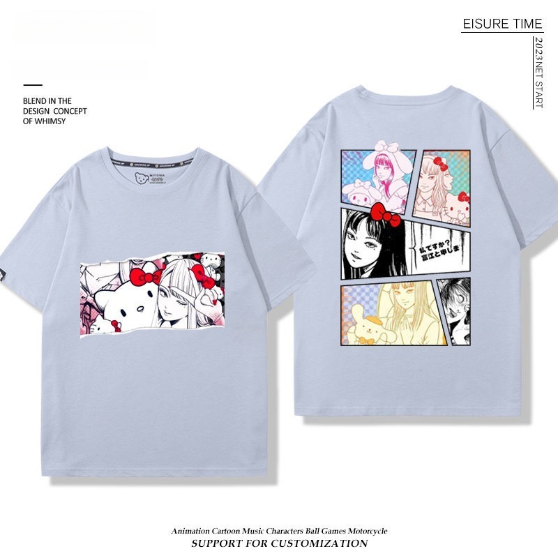 富江 X Hellokitty凱蒂貓周邊 男女同款 印花短袖T恤