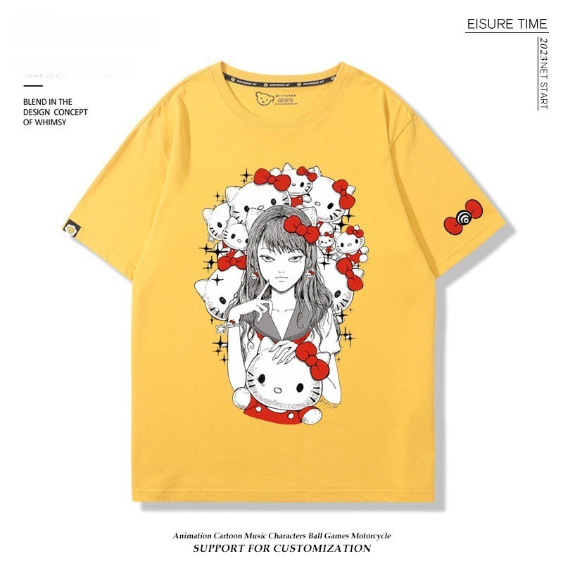 富江 X Hellokitty凱蒂貓周邊 男女同款 印花短袖T恤