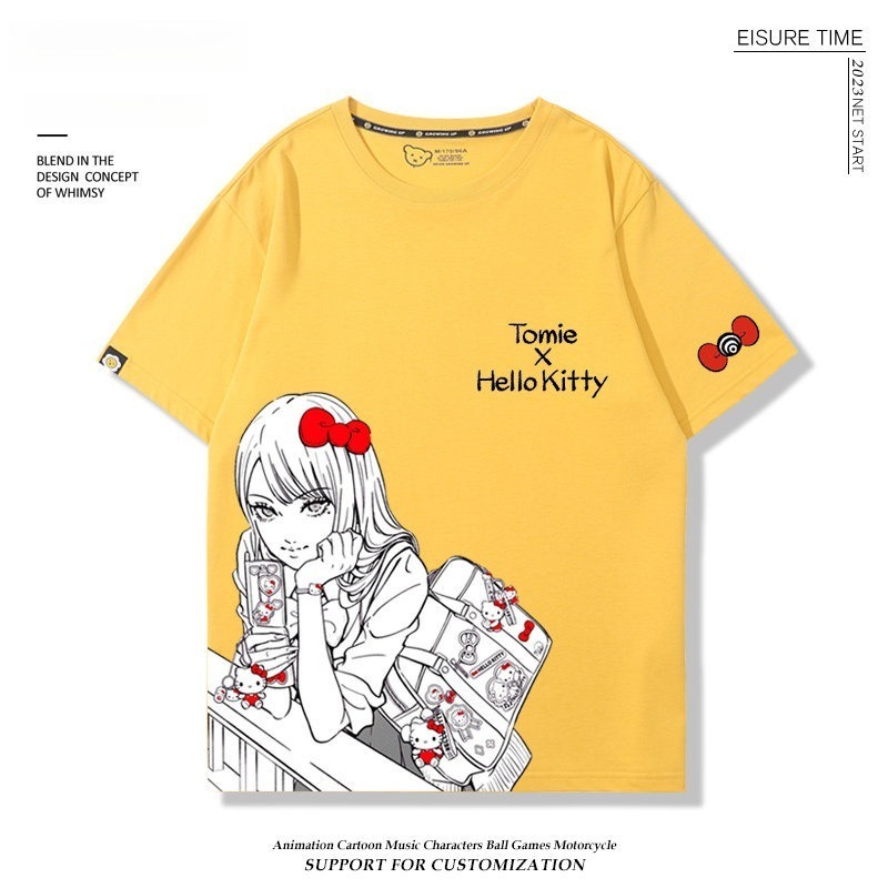 富江 X Hellokitty凱蒂貓周邊 男女同款 印花短袖T恤