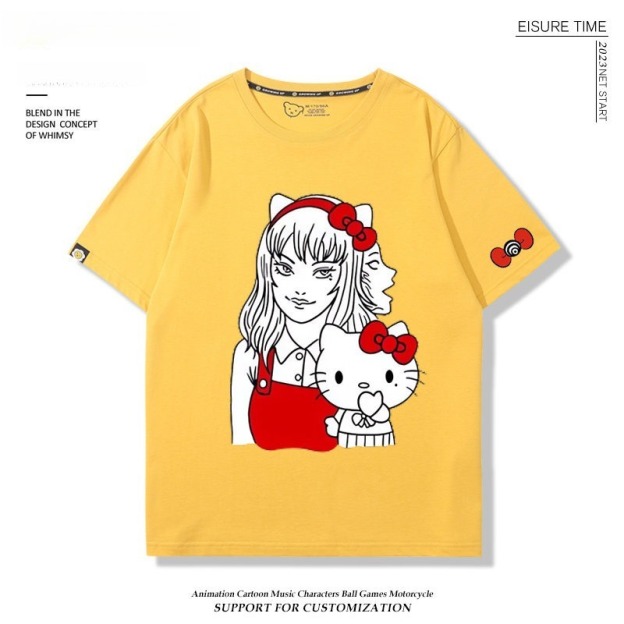 富江 X Hellokitty凱蒂貓周邊 男女同款 印花短袖T恤