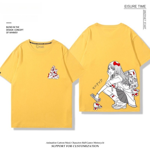 富江 X Hellokitty凱蒂貓周邊 男女同款 印花短袖T恤