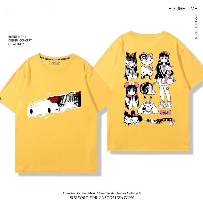 富江 X Hellokitty凱蒂貓周邊 男女同款 印花短袖T恤