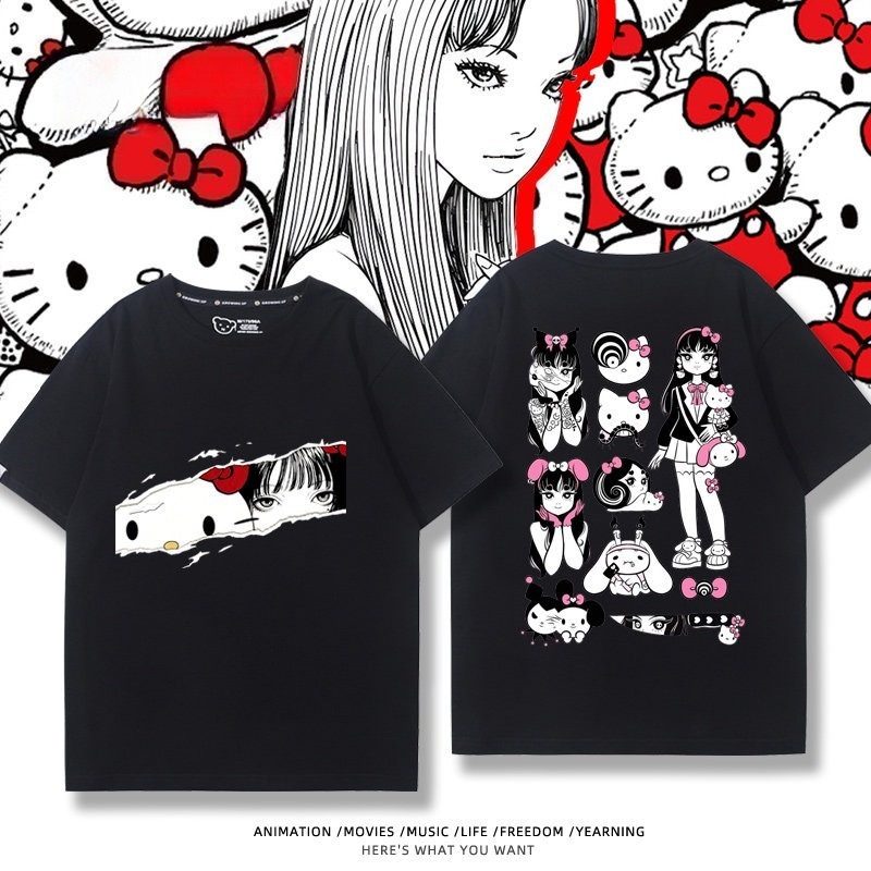 富江 X Hellokitty凱蒂貓周邊 男女同款 印花短袖T恤
