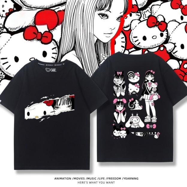富江 X Hellokitty凱蒂貓周邊 男女同款 印花短袖T恤