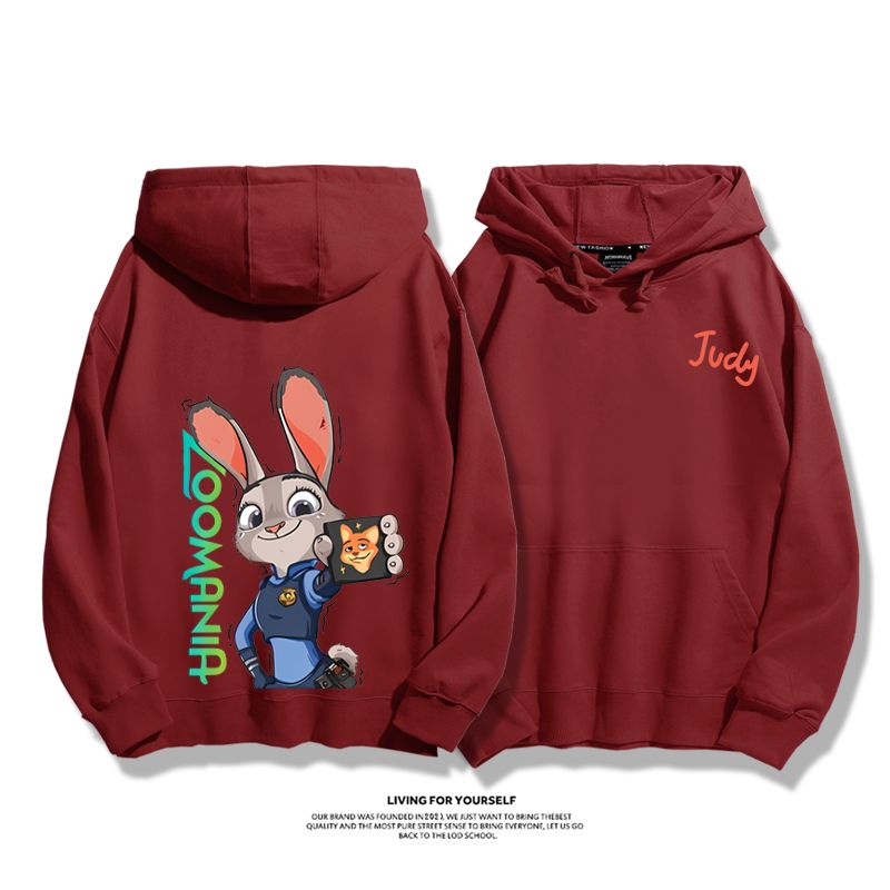 瘋狂動物城聯名衛衣2024秋冬新款親子情侶裝薄絨款連帽衛衣