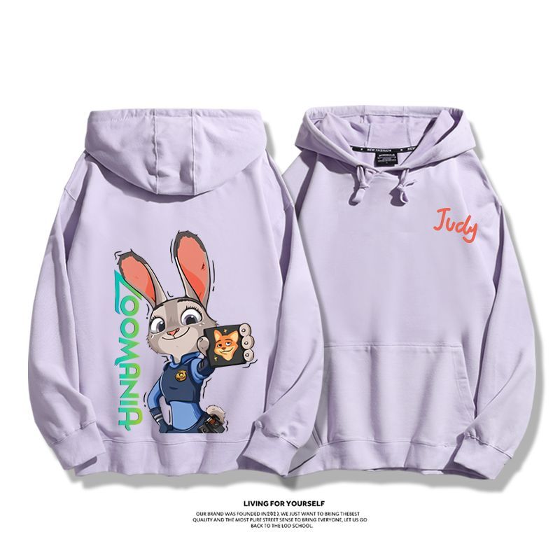 瘋狂動物城聯名衛衣2024秋冬新款親子情侶裝薄絨款連帽衛衣