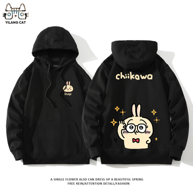 Chiikawa聯名衛衣2024秋冬新款親子情侶裝薄絨款連帽衛衣