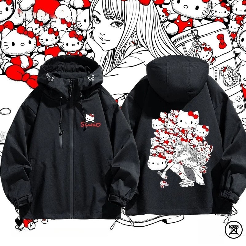 三麗鷗富江Hellokitty伊藤潤二周邊 男女同款秋冬衝鋒衣