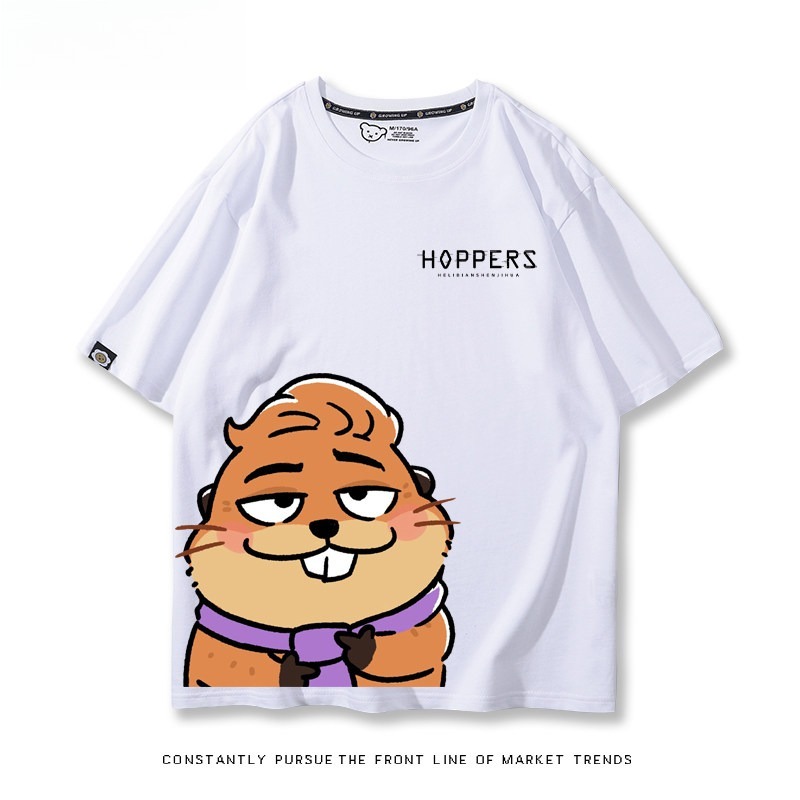 河狸世界 2026親子情侶男女同款 印花短袖T恤