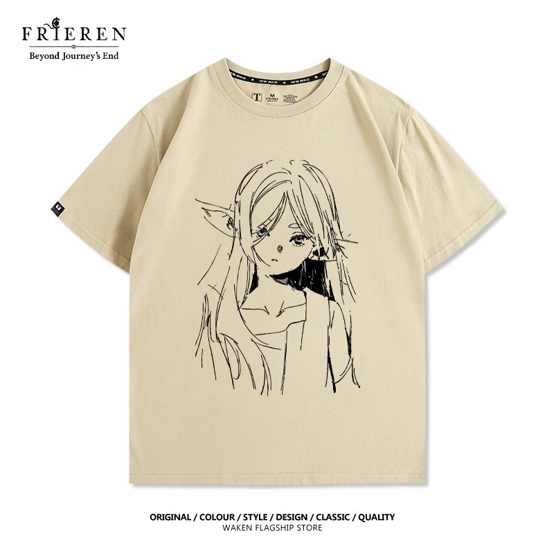 芙莉蓮動漫線條印花短袖T恤