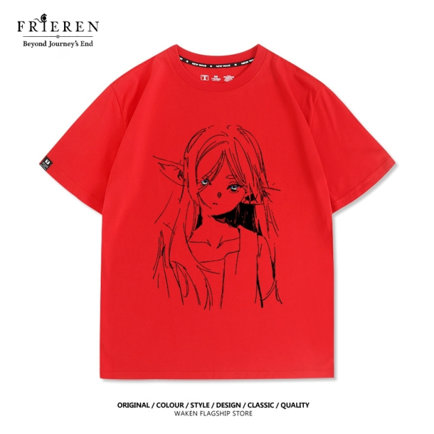 芙莉蓮動漫線條印花短袖T恤