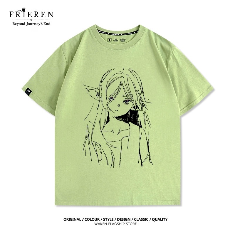 芙莉蓮動漫線條印花短袖T恤