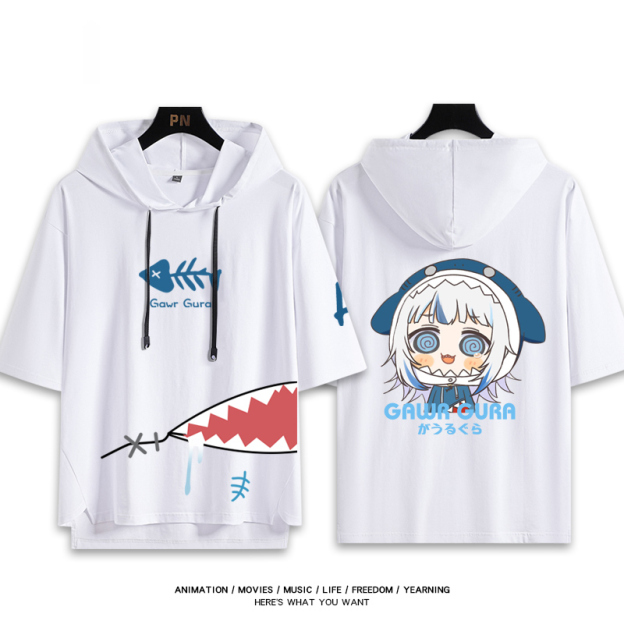 Vtuber HOLOLIVE 連帽短袖T恤 噶嗚·古拉 がうる・ぐら Gawr Gura