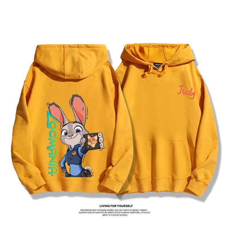 瘋狂動物城聯名衛衣2024秋冬新款親子情侶裝薄絨款連帽衛衣