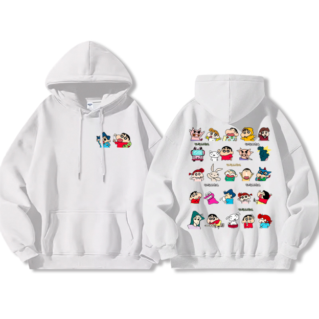 蠟筆小新聯名衛衣2024秋冬新款親子情侶裝薄絨款連帽衛衣