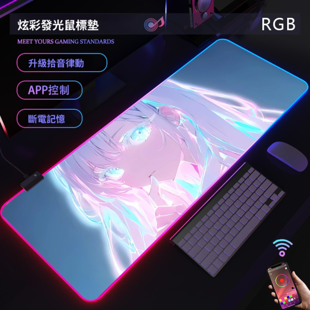 動漫RGB發光 主題桌墊 布質滑鼠墊 【支持客製化，聯係客服】-CASEZONE
