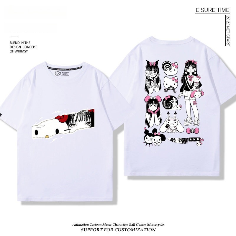 富江 X Hellokitty凱蒂貓周邊 男女同款 印花短袖T恤