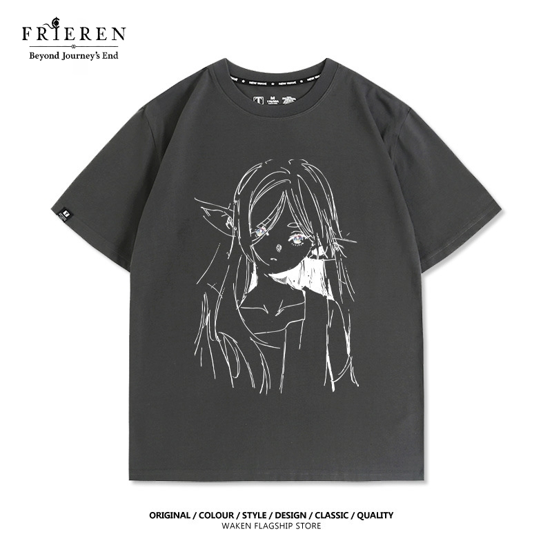 芙莉蓮動漫線條印花短袖T恤