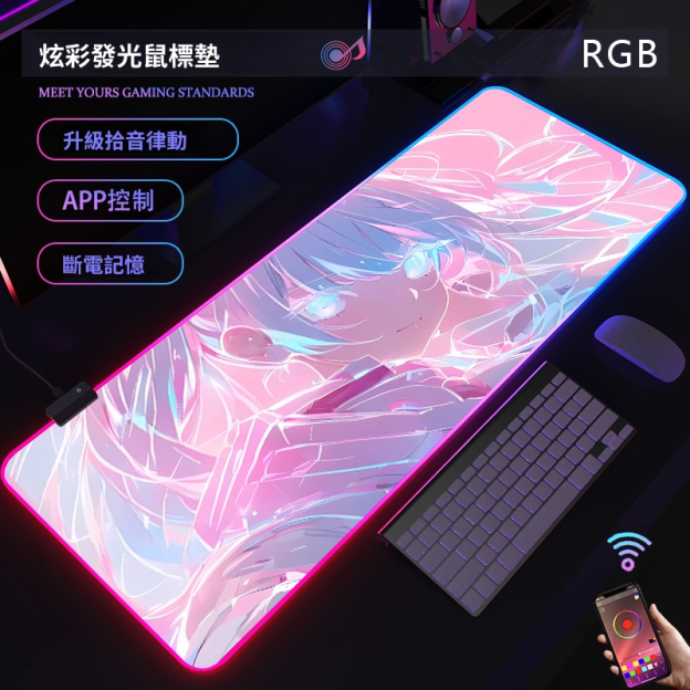 動漫RGB發光 主題桌墊 布質滑鼠墊 【支持客製化，聯係客服】-CASEZONE