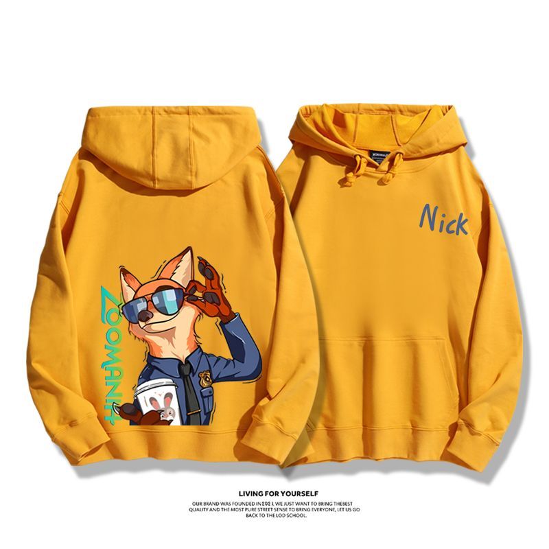 瘋狂動物城聯名衛衣2024秋冬新款親子情侶裝薄絨款連帽衛衣