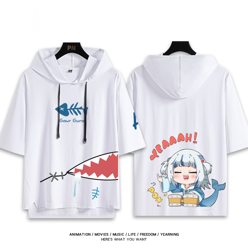Vtuber HOLOLIVE 連帽短袖T恤 噶嗚·古拉 がうる・ぐら Gawr Gura