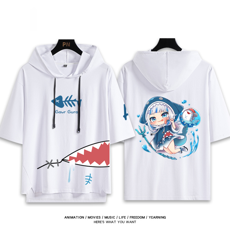 Vtuber HOLOLIVE 連帽短袖T恤 噶嗚·古拉 がうる・ぐら Gawr Gura