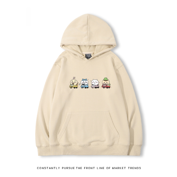 Chiikawa聯名衛衣2024秋冬新款親子情侶裝薄絨款連帽衛衣