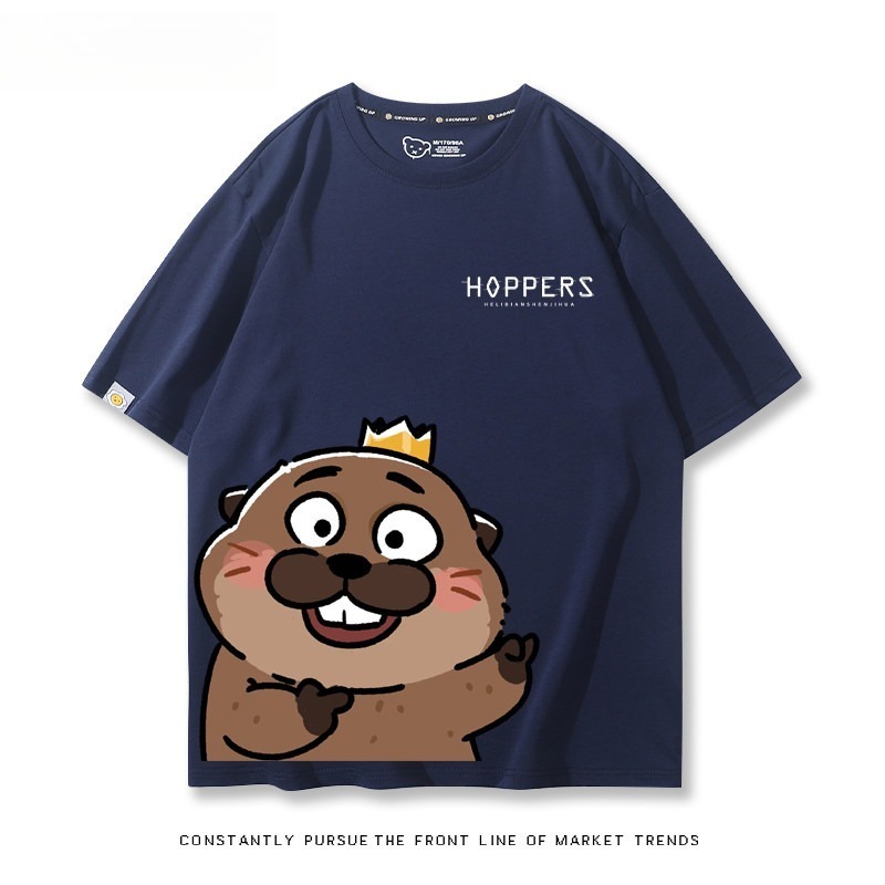 河狸世界 2026親子情侶男女同款 印花短袖T恤