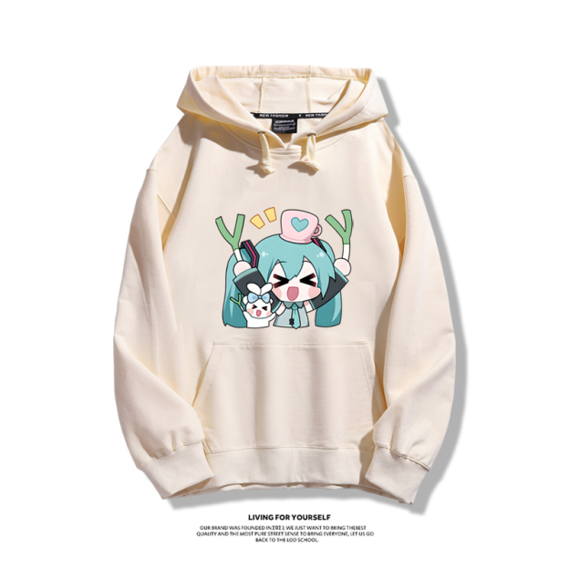 初音未來聯名衛衣2024秋冬新款親子情侶裝薄絨款連帽衛衣