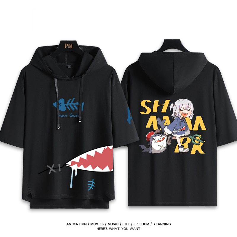 Vtuber HOLOLIVE 連帽短袖T恤 噶嗚·古拉 がうる・ぐら Gawr Gura