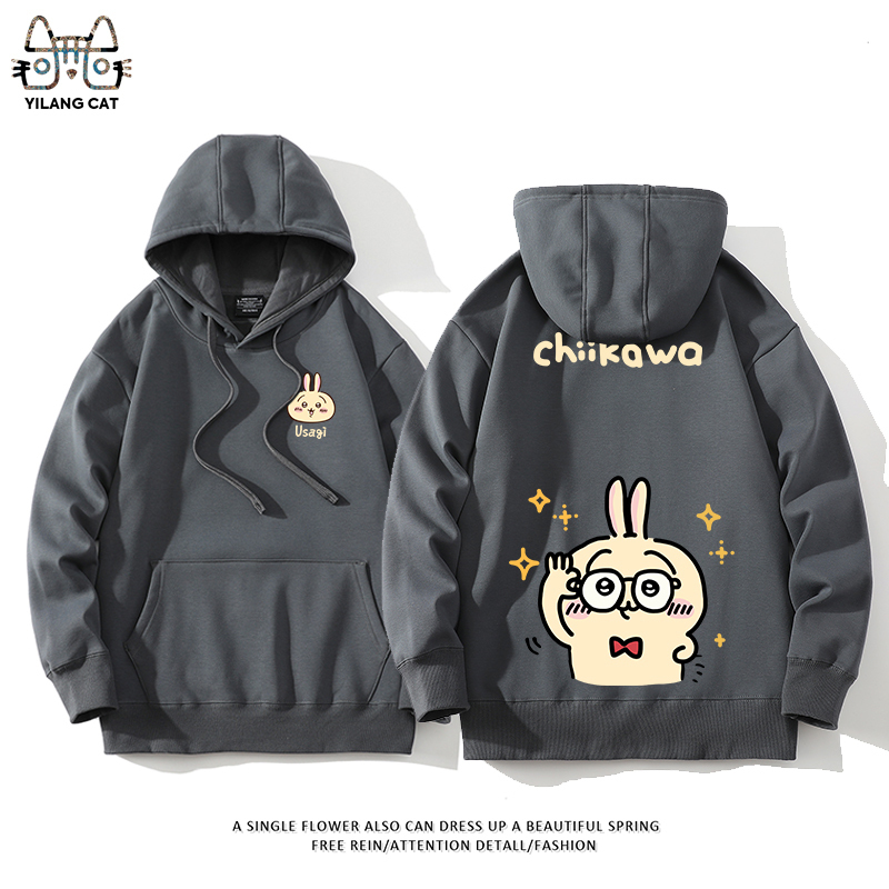 Chiikawa聯名衛衣2024秋冬新款親子情侶裝薄絨款連帽衛衣