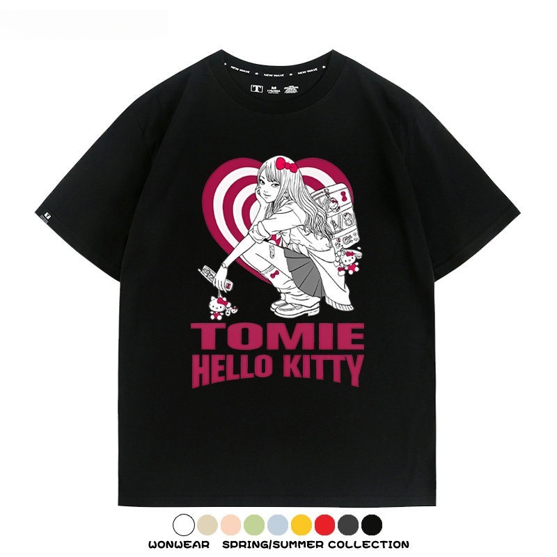 伊藤潤二X三麗鷗富江Hello kitty周邊 印花短袖T恤
