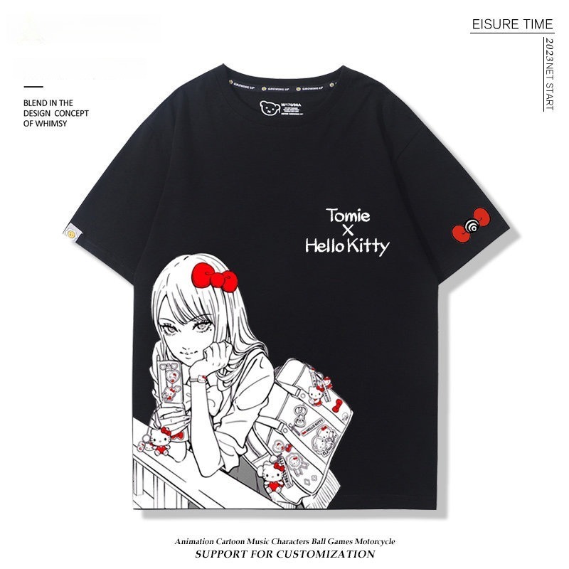富江 X Hellokitty凱蒂貓周邊 男女同款 印花短袖T恤