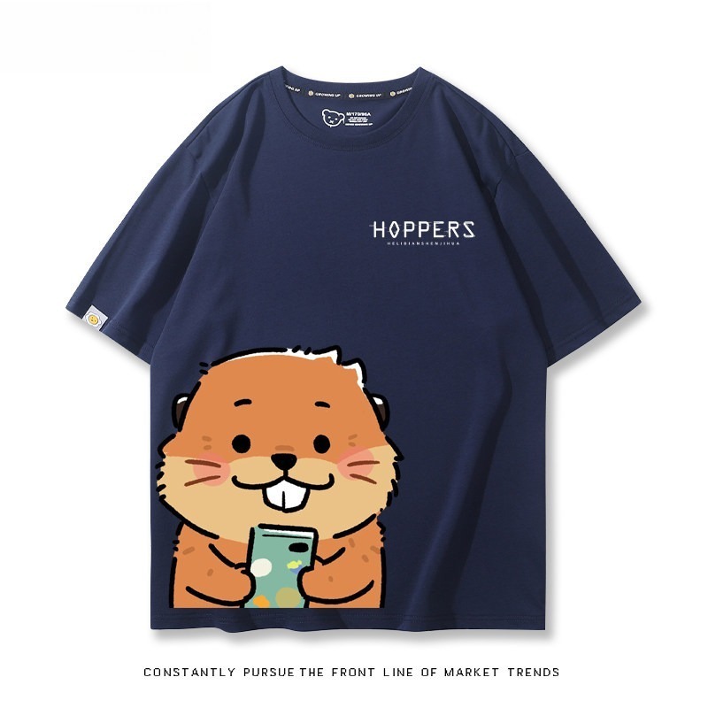 河狸世界 2026親子情侶男女同款 印花短袖T恤