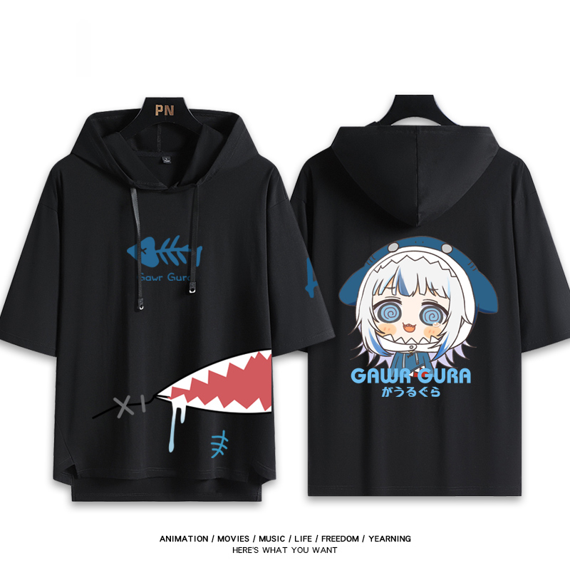 Vtuber HOLOLIVE 連帽短袖T恤 噶嗚·古拉 がうる・ぐら Gawr Gura