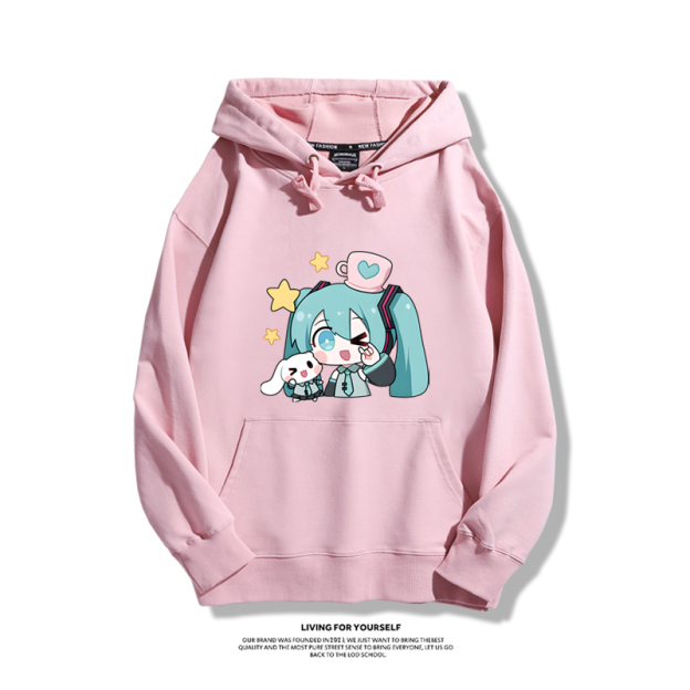 初音未來聯名衛衣2024秋冬新款親子情侶裝薄絨款連帽衛衣