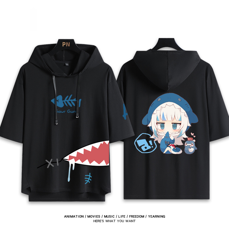 Vtuber HOLOLIVE 連帽短袖T恤 噶嗚·古拉 がうる・ぐら Gawr Gura