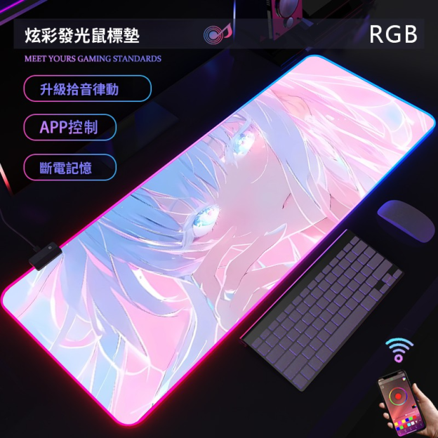 動漫RGB發光 主題桌墊 布質滑鼠墊 【支持客製化，聯係客服】-CASEZONE