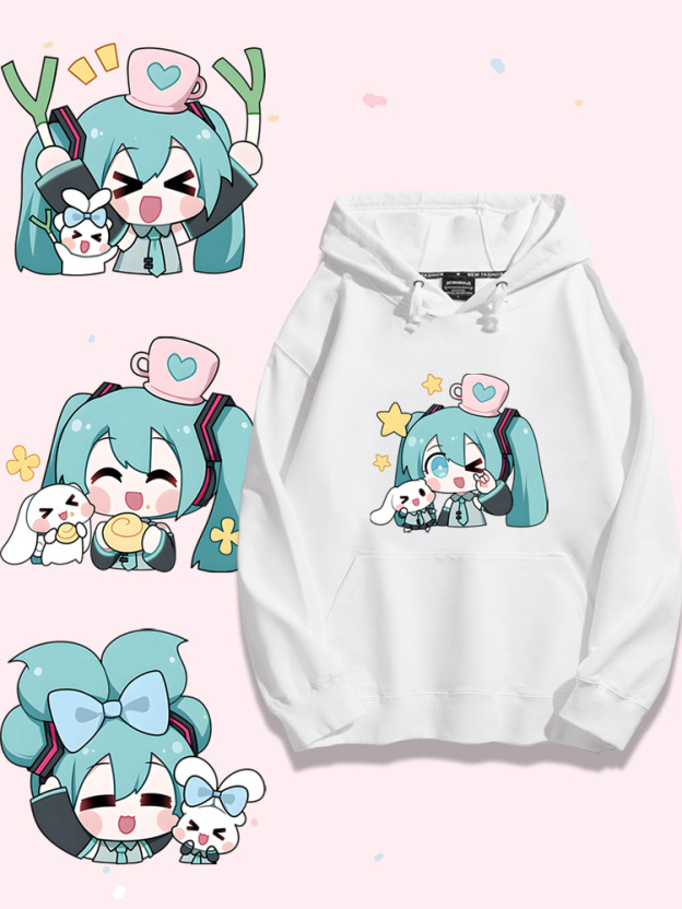 初音未來聯名衛衣2024秋冬新款親子情侶裝薄絨款連帽衛衣