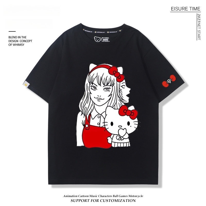 富江 X Hellokitty凱蒂貓周邊 男女同款 印花短袖T恤