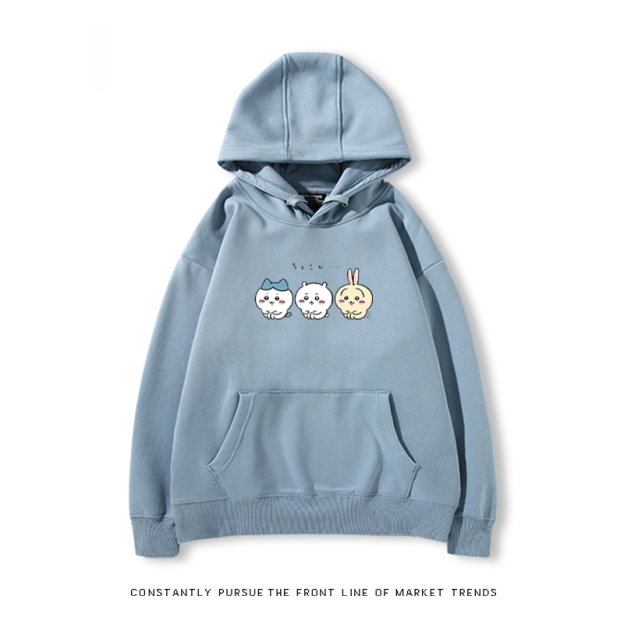 Chiikawa聯名衛衣2024秋冬新款親子情侶裝薄絨款連帽衛衣