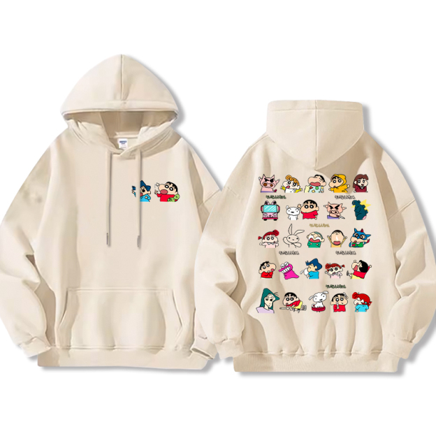 蠟筆小新聯名衛衣2024秋冬新款親子情侶裝薄絨款連帽衛衣
