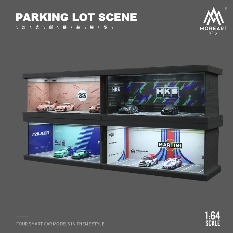 MoreArt 1:64 主題停車四車位燈光版拼裝場景模型-CASEZONE