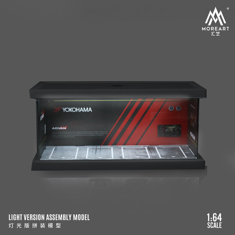 匯藝1:64殼牌 萬寶路 ADVAN 海灣石油 四車位燈光版拼裝場景模型-CASEZONE