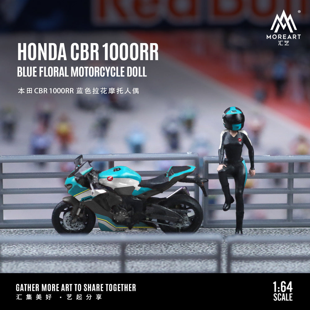 1:64  本田 CBR 1000RR藍色拉花摩托人偶套裝樹脂模型-CASEZONE