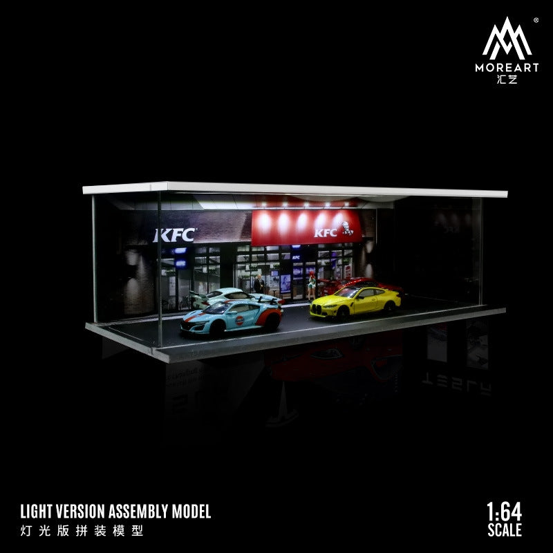 MORE ART 1:64 星巴克便利店肯德基主題停車場燈光版拼裝場景-CASEZONE
