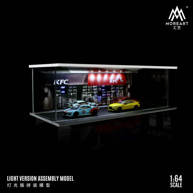 MORE ART 1:64 星巴克便利店肯德基主題停車場燈光版拼裝場景-CASEZONE